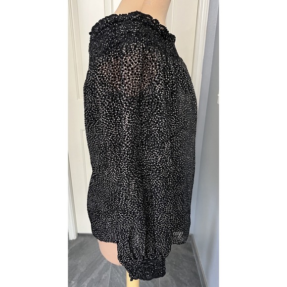 WHBM Black Off The Shoulder Velvet Flocked Dot Blouse Girls Night Out Whimsigoth - Picture 4 of 10